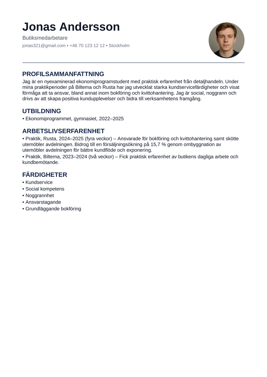 Exempel på svenskt CV – modern mall med toppsektion