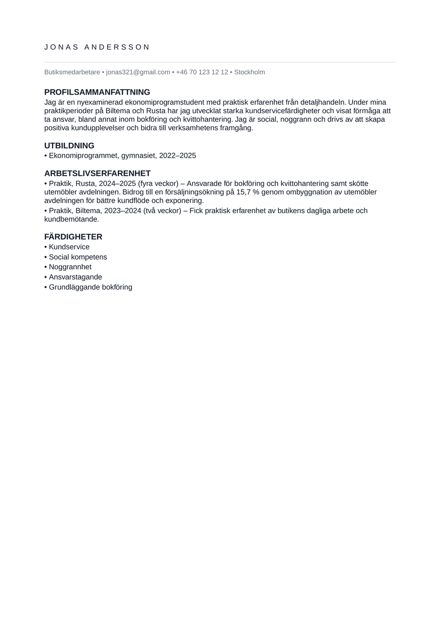 Exempel på svenskt CV – ren och tydlig layout