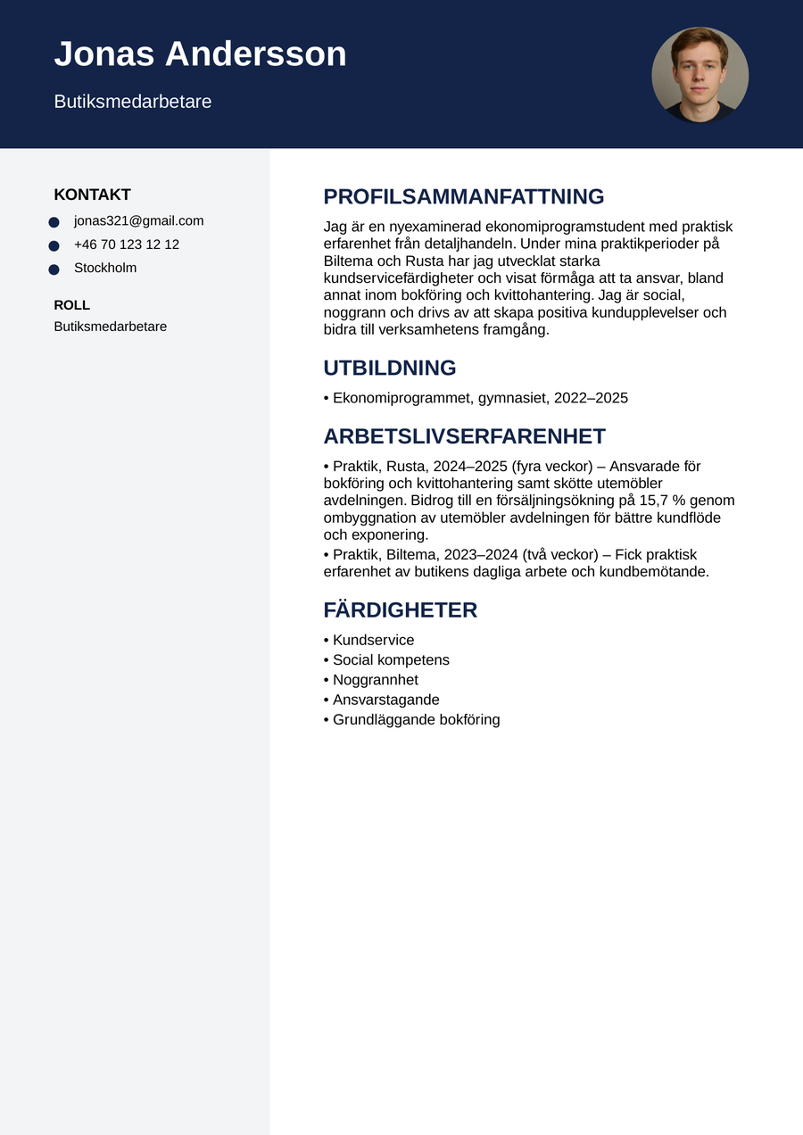 Exempel på svenskt CV – mall med sidokolumn