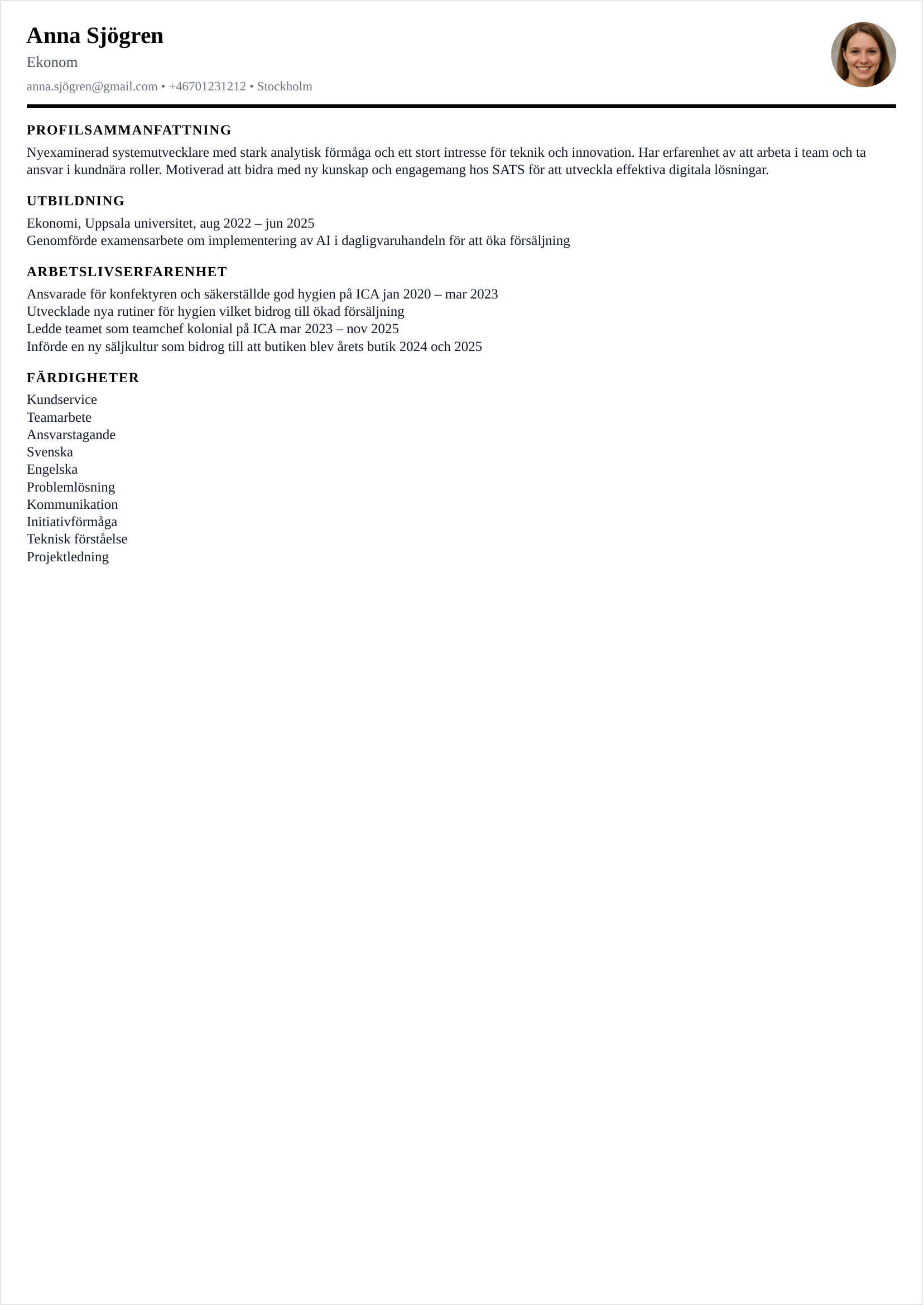 CV mall Executive – mall för chef och ledande roller