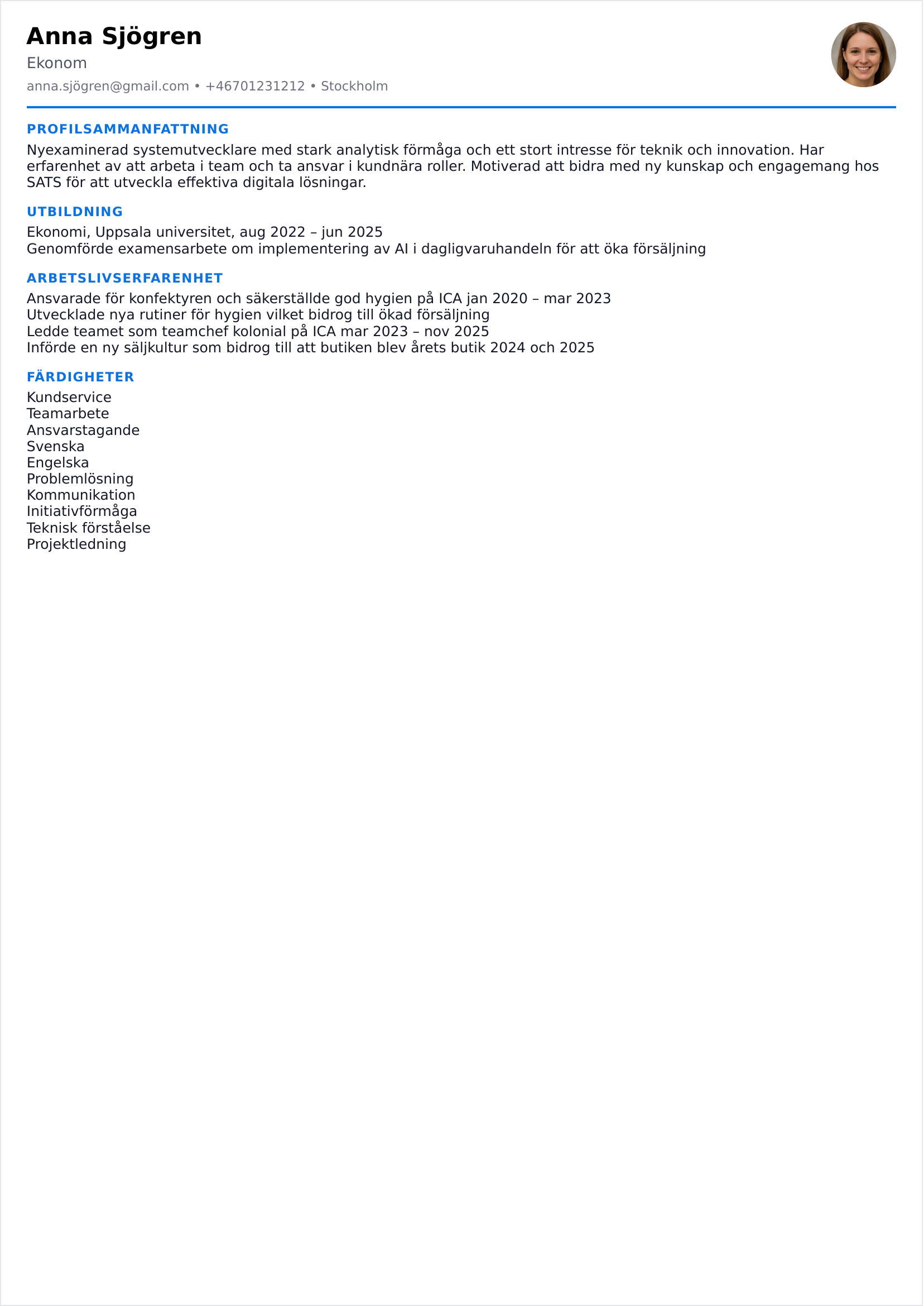 CV mall Student och junior – mall för dig med kortare erfarenhet